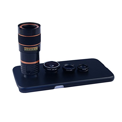 Apexel 4 In 1 Wide Angle Macro Lens + Fisheye Lens + 8X Telephoto Camera Lens Kit With Back Case Cover For Samsung Galaxy S6 Edge Black #TOP26
