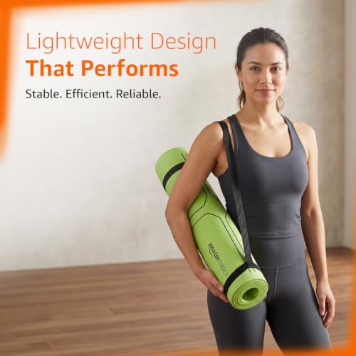 Image of Amazon Basics Alignment TPE Yoga Mat with Yoga Strap | 6 mm Thick | Non-Slip Grippy Surface | Guide Line Alignment for Posture Accuracy | Lightweight & Durable Rubber-Like Material | Floor Protection | Ideal for Yoga, Pilates & Fitness | 183 X 61 cm | Emerald