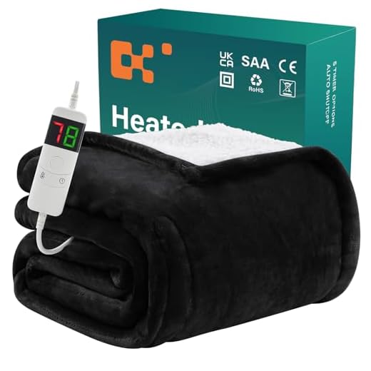 BOMOVA Manta térmica Apagado automático, mullida Manta navideña, 10 Niveles de Calor y Temporizador de 5 Horas, Regalo para Mujer, decoración navideña para Cama o sofá, 130 x 180 cm, Color Negro