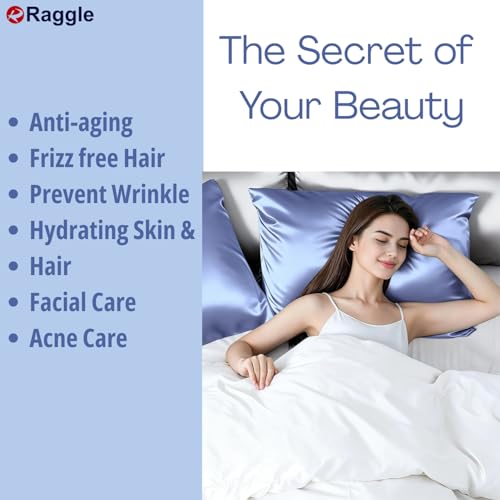 Image of RAGGLE Satin Silk Pillowcase for Hair and Skin Standard Size 18 inchX 28 inch with Soft Breathable Smooth Cooling Pillow Covers for Sleeping or Pillow Protector (4, Sky Blue)