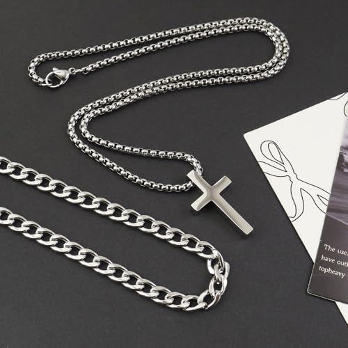 weryerker 2 Pieces Cross Necklace for Men, Layered Choker Necklace Cross Pendant Stainless Steel Chains for Men Jewelry Gift - Image 6