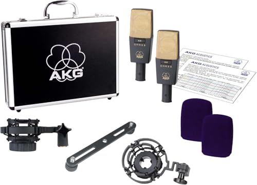 AKG Pro Audio C414 XLII Stereoset Large-Diaphragm, Vocal, Instrument Condenser Microphone, Multipattern, Live Sound or Studio, with Accessories, and Hard Case, Matched Pair. Black and Gold by AKG - Image 3