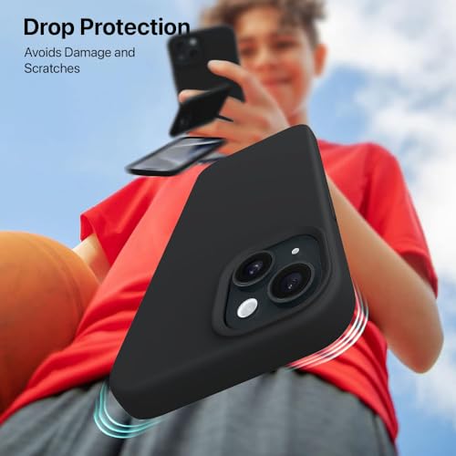 Image of Vaku Luxos Silicone Back Cover Case For iPhone 15 Plus Shockproof Anti Scratch Slim Fit Protective Design Military-Grade Protection Support Mag-Safe Wireless Magnetic Charging-Black