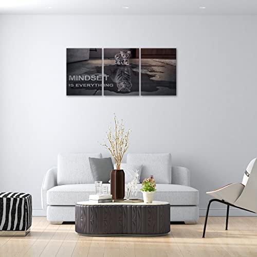 Bwspace Motivational Canvas Wall Art Mindset Is Everything Small Cat Big Tiger Posters Prints 3 Pieces Inspirational Quote Painting For Office Bedroom Decor (60" W X 28" H, Y-Mindset) #TOP1