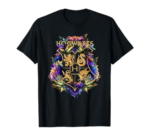 Harry Potter Hogwarts Multi-Colored Floral Crest T-Shirt