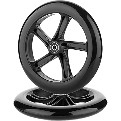 AOWESM 8 Inch Scooter Wheels 200mm Large Adjustable Adult Kick Scooter PU Replacement Wheels w/Bearings ABEC-9 for The Razor A5 Lux & Carbon Lux Kick Scooter & Shopping Cart (Set of 2) (Black) Cover