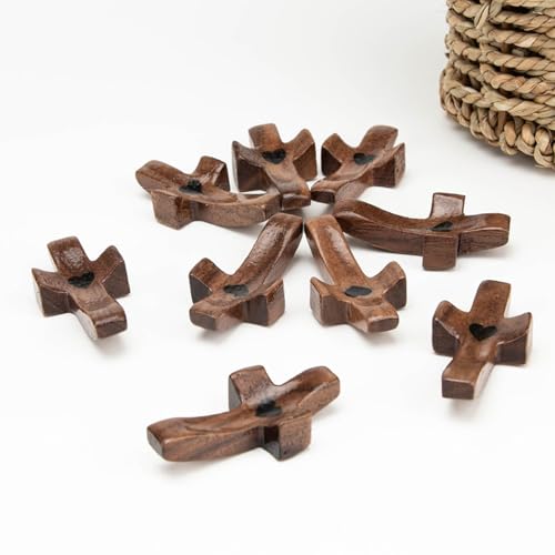 7 Stück Geschnitztes Holzkreuz, Handgehaltenes Schutzkreuz aus Holz, Jesus-Kreuz in Herzform zum Stressabbau, Daumenkreuz zum Gebet, Christliche Geschenke für Andachtsgebete, Taufe, Kommunion