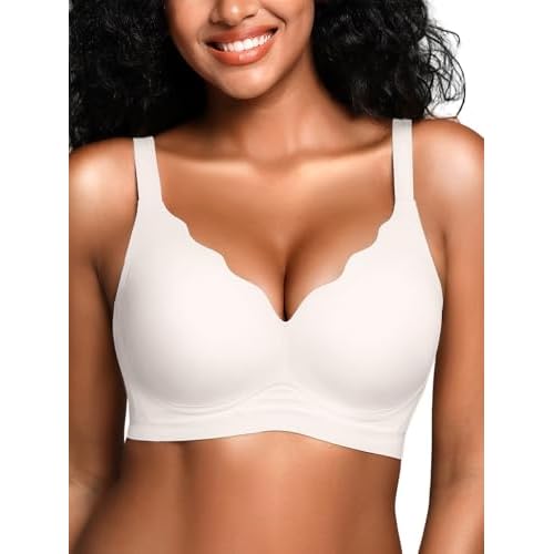 Wireless Jelly Bras for Women No Underwire with Support - S-2XL Seamless Bralettes Everyday Comfort Tshirt Padded Bra White X-Large