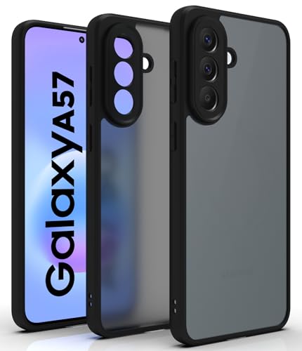 Image of RIGGEAR Shockproof Sleek Hybrid Armor Back Cover Case for Samsung Galaxy A57 5G (Smoke Black Matte PC + Black TPU Bumper)