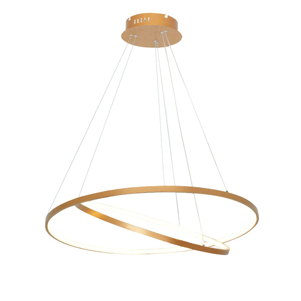 Ring Circle LED Pendant Light, Modern Metal Acrylic Chandelier Height Adjustable Hanging Lamp for Living Room, Bedroom, Dining Table,Gold+Warm White-60＋80cm 88W