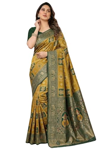 Image of C J Enterprise Women's Kanjivaram Silk Saree Woven Patola Banarasi Soft Sarees Zari With Blouse Piece (Hathi Patola)