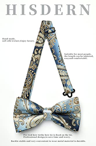 Hisdern 3/6 Pack Bow Ties For Men Paisley Plaid Dot Pre-Tie Bow Tie And Pocket Square Formal Bowties Handkerchief Set Adjustable #TOP4