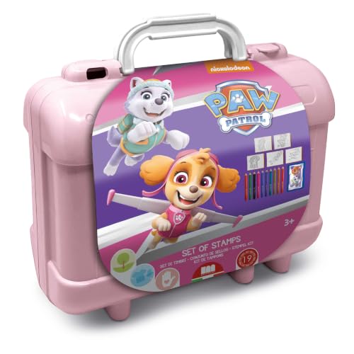 Multiprint Valise Travel Set Paw Patrol Girl, Made in Italy, Livre de Coloriage, avec Puzzles et Crayons, Tampons Enfants, en Bois et Caoutchouc Naturel, Encre Lavable Non Toxique, Idée Cadeau, 42913
