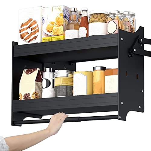 HDHR Pull Down Shelf Cabinet Organizer, Pull Out Home Cabinet Organizer For Kitchen Upper Cabinet Blind Corner Dish Rack, Black 22.2 inches