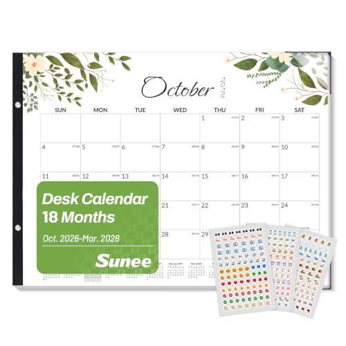 Image of SUNEE Desk Calendar 2026-2027 Large 22x17 from October 2026 to March 2028, Extra Large Desktop Monthly Calendar Pad 18 Months For Teacher or Office, Desk Top, Greenery