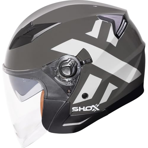 Shox Defender-X Open Face Motorcycle Helmet XXL Grey-X