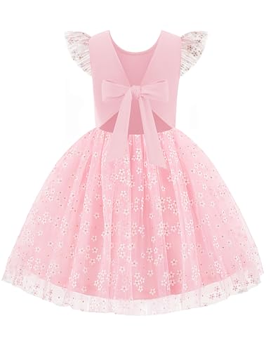 Arshiner Toddler Girl Easter Dresses Party Formal Birthday Tutu Tulle Tie Back Crew Neck Toddlers Dress Pink Size 6