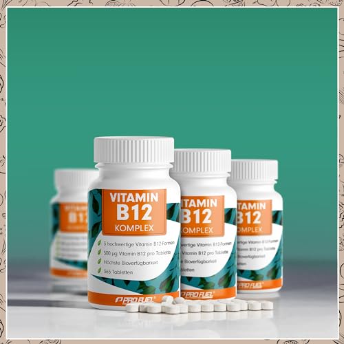 Vitamin B12 Komplex - 365 Tabletten - 500 µg Vit B12 hochdosiert mit Methylcobalamin, Adenosylcobalamin & Hydroxocobalamin B12 im Verhältnis von 4:1:1 - laborgeprüft mit Zertifikat - 100% vegan