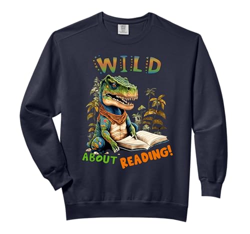 Librarian Teacher Kids Wild About Reading Dinosaur Reading Comfort Colors Adult Sweatshirt