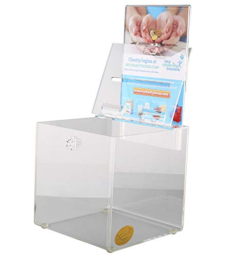 Acrylic Raffle Box With Lock And Sign Holder, Charity Donation And Ballot Box, Suggestion Box - Plastic Comment Box - Plexiglass Collection Box - Complaint Box With Slot - (Clear Box 6.25" X 6.25") #TOP3