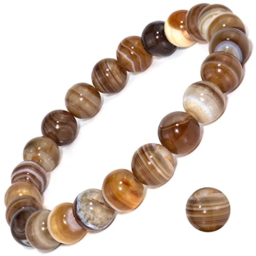 Dazcolo Natural Gemstone Bracelet 7.5 In Stretch Gems Stones 8Mm (0.31") Round | Beads Healing Crystals Quartz | Chakra Bracelet | Y2K | Bracelets For Women Men Girls Gifts (Unisex) (Botswana Agate) #TOP5