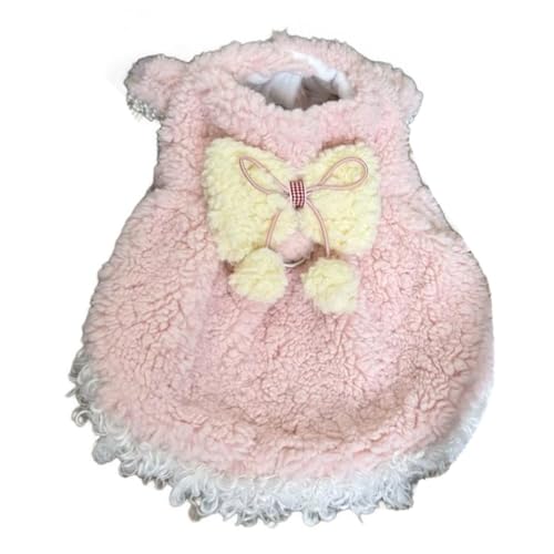 AttRex 犬服 猫服 ドレス スカート 秋冬 可愛い ペット服 ワンピース 裏起毛 小中型犬 ドッグウェア ふわふわ 袖なし 洋服 小型犬 中型犬 防寒 暖かい お正月 クリスマス 寒さ対策 (M,ピンク)