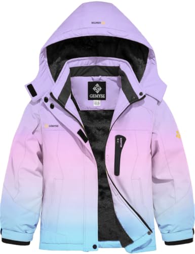 Image of GEMYSE Girl's Waterproof Ski Snow Jacket Hooded Fleece Lined Windproof Winter Jacket