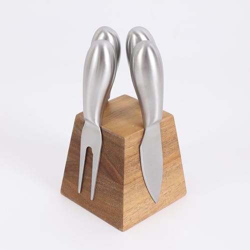 olelo Cheese Knife Set, 4 Small Cheese Knives with Stainless Steel handle & Magnetic Stand, Stainless Steel Cheese Knife Set for Charcuterie Boards, Picnic, Family Gatherings - Cheese Knives Gift Set