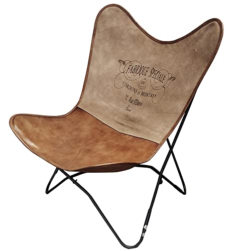 Butterfly Relax Chair, diseño vintage con marco de metal, acabado en leather, con diseño de mariposa, 80 x 76 x 90 cm (Fabrique Special Stamp)