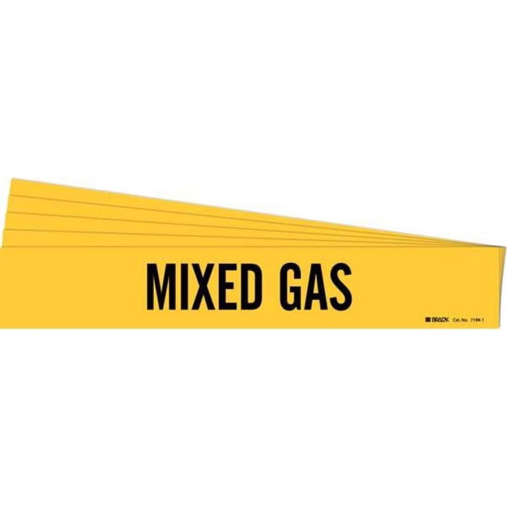 Brady 7194-1-PK, Mixed Gas Pipe Marker Black on Yellow 1 per Card, 5 PK, Legend 'Mixed Gas'