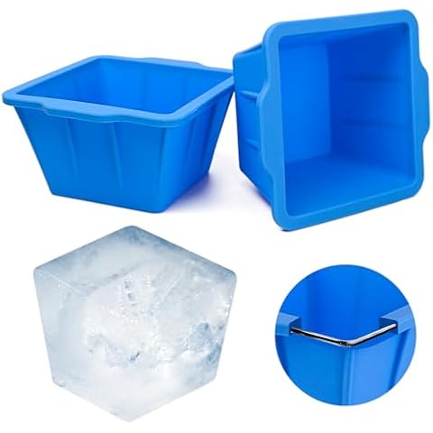 Kinggrand Kitchen Large Ice Block Mold for Ice Bath Reusable Ice Cubes for Freezer Over 8 LB Ice Block for Cold Plunge or Coolers Steel Reinforced Thick Silicone Ice Mold 2 Pack Cover