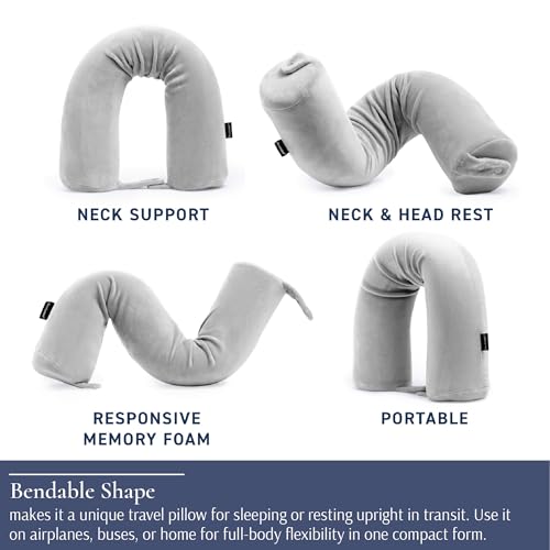 Image of Brookstone Free Form Travel Pillow Lightweight Flexible Memory Foam Pillow | Adjustable Internal Spine Shapes Into a U, Roll or Curve for Neck, Back or Side-Sleeper Support, Foldable for Any Trip