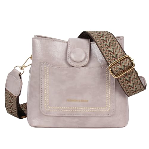 Image of Women Vintage Crossbody Shoulder Bag Pu Leather Bucket Hobo Bag Multipockets Handbag Purse with Guitar Strap