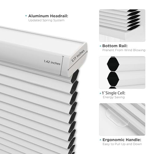 Joydeco Cellular Shades Cordless, 35 Inch Wide Blackout Cellular Blinds for Windows, Waterproof Honeycomb Blinds White Window Coverings for Bedroom, Living Room, Office, Kitchen (35" W x 64" H) - Thumbnail 3