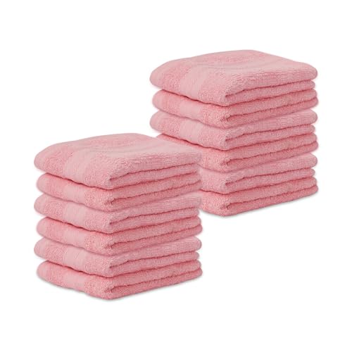 Image of Layers 100% Cotton Face Towels | 450 GSM Soft & Highly Absorbent | Aqua Plush Collection | Pack of 12 Super Soft Towels for Men & Women | 30 x 30 cm - Pink