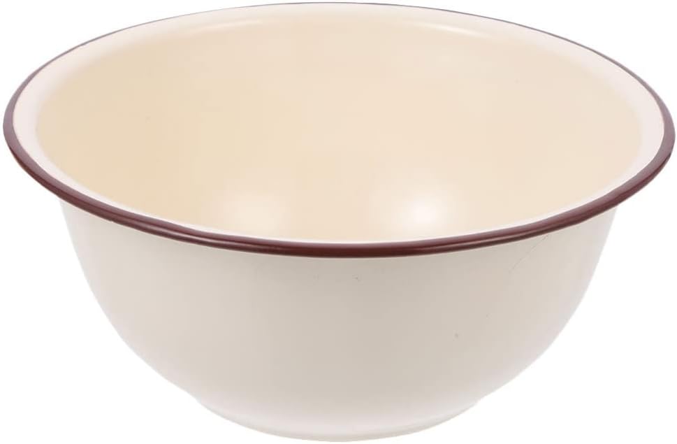 Enamel Bowl Enamel Color Pottery Bowl Enamel Mixing Bowl Enamel Bowl, Kitchen Round Soup Bowl Thicken Foods Soup Bowl Salad Serving Bowl, Distressed Black Rim Enamel Bowl