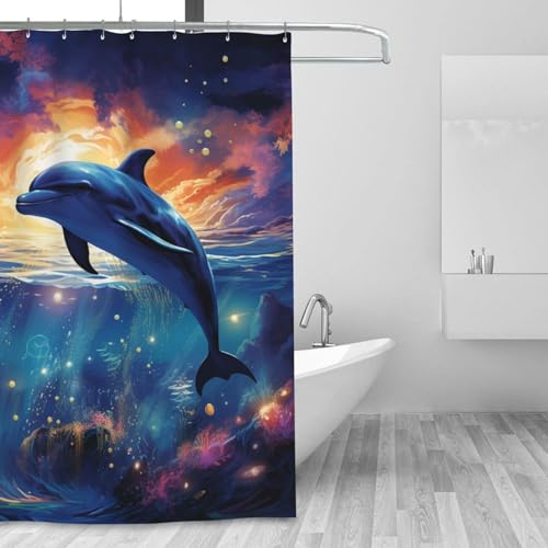 Rideau de douche imperméable ciel étoilé dauphin 183x183cm - 7