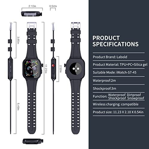 Labold IP68 Waterproof Case with Band and Screen Protector Compatible for Apple Watch Series All, Heavy Duty Bumper Rugged Case Protective Cover Sport Strap Back Cover for iWatch Accessories, 45mm by LaBold - Image 7
