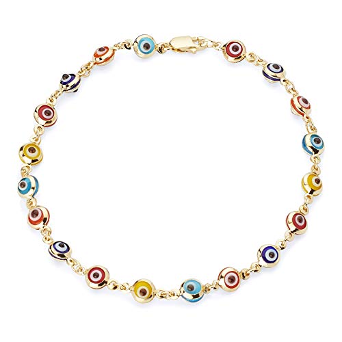14k REAL Yellow Gold Evil Eye Bracelet - 3 Different Color Available