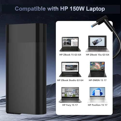 MAXPOR 150W AC Adapter compatible with HP ZBook 15 16 17 15U 15V G7 G3 G4 G5 G6 G8 G9 ZBook Studio G3 G4 G5 G6 G7 G8 Victus Pavilion Fury 15 17 TPN-CA11 TPN-DA09 Gaming Power Charger Supply 7.7A - Image 4