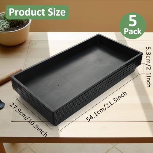 RooTrimmer 1020 Nursery Pot Trays 5 Pack, Plastic Flat Seed Starter Tray, Reusable Seedling Starting Tray for Holding and Carrying Plant Pots (Black) - Image 2