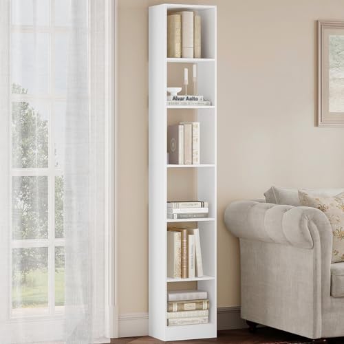 Hzuaneri Librería de 6 Niveles, Estantería Libros, para Salón, Estudio, Oficin, Dormitorio, Estilo Escandinavo, 24 x 30 x 183 cm, Blanco BC09603X