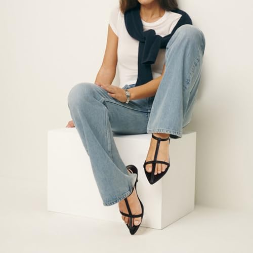 Flat Sandals for Women Adjustable Ankle Strap Slide Sandals Pointed Open Toe Flats Dressy Summer Sandals3