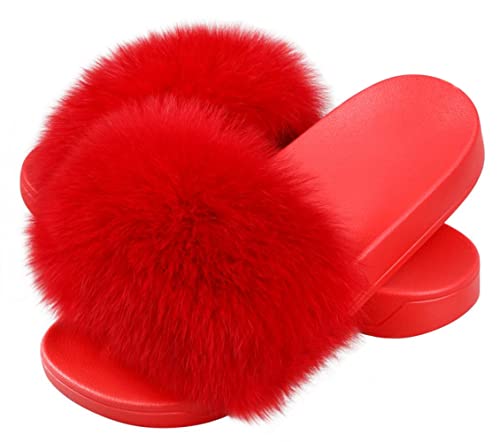 DAYISS Women Fox Fur Slippers Summer Colorful Feather Open Toe Slip On Sandals2