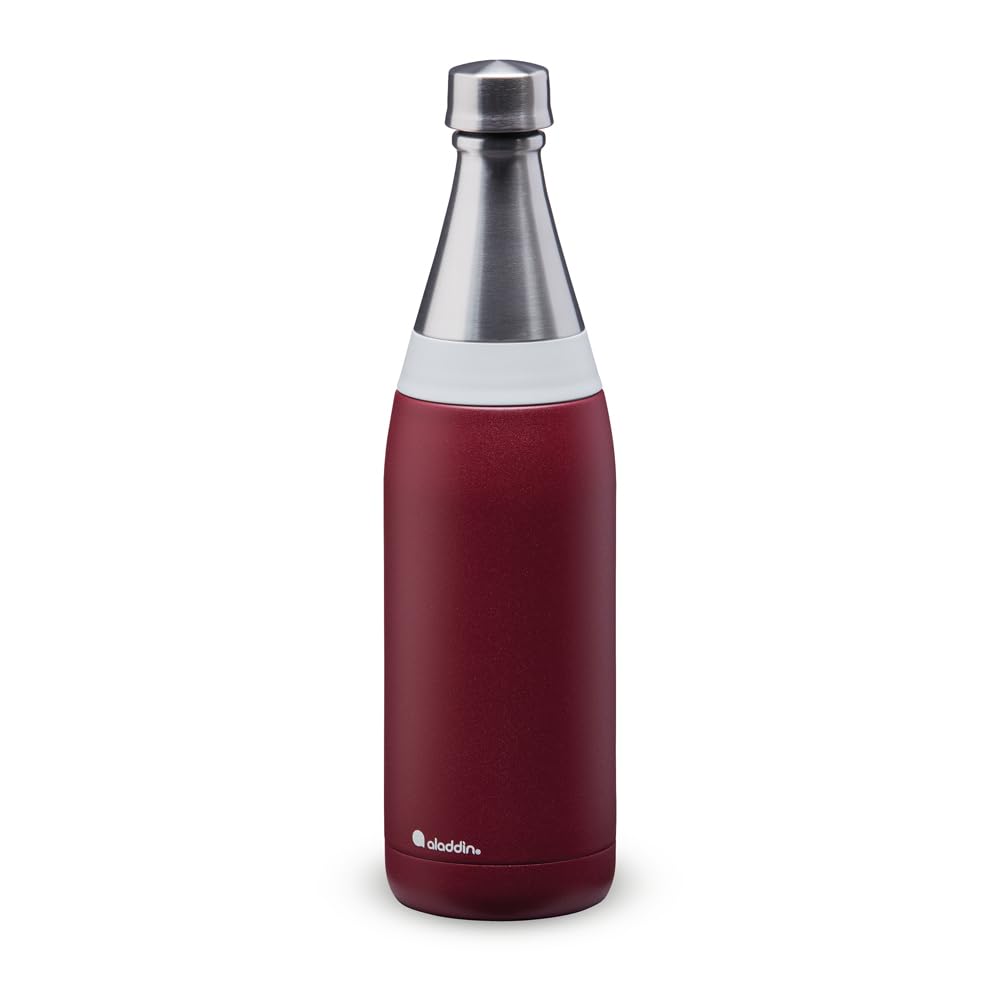 Aladdin Fresco Thermavac Stainless Steel Water Bottle 0.6L Burgundy Red – Leakproof - Keeps Cold for + 10 Hours - BPA-Free - Dishwasher Safe - Reusable Thermos Flask with Durable Finish