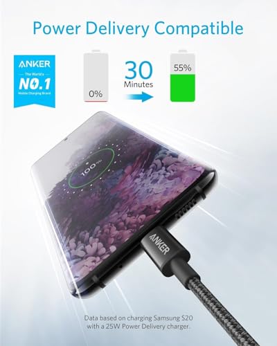 Image of Anker USB C to USB C Cable Fast Charging 3.0 cable (3ft /0.9m), High Durability Type C Braided Charging Cable Compatible with All Android Devices and More