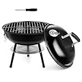 HaSteeL 14 Inch Charcoal Grill, Small Black Enamel Outdoor BBQ Grill, Mini Flat Top Kettle Barbecue Grill with Screwdriver, Portable for Backyard Garden Camping Cooking Smoking, Dual Venting System