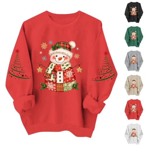 Aymnlox Womens Christmas Snowman Sweatshirt Festive Graphic Crewneck Long Sleeve Pullover Holiday Winter Funny Cute Top ugly christmas sweatshirt women funny Red S - image 1