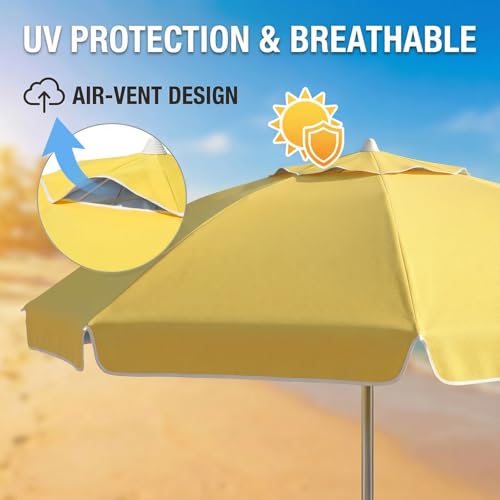 CAMPHILL 8FT Beach Umbrellas for Sand,Portable Outdoor Windproof Sun Umbrella with Push Button Tilt and Air Vent,UPF 50+ PU Coating for Patio Garden Pool Backyard,Yellow by CAMPHILL - Used condition - Image 3