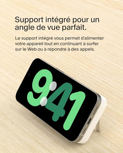 Belkin BoostCharge Pro Batterie Externe sans Fil 8 000 mAh avec Qi2 (Chargeur Portable Compatible MagSafe, Support intégré, pour iPhone 16, 16 Plus, 16 Pro, 16 Pro Max, iPhone 15, etc., Blanche)